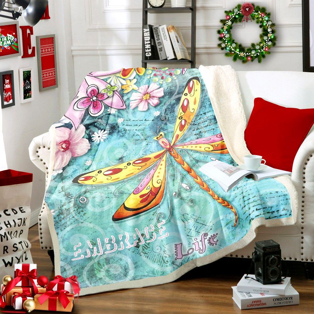 Dragonfly Sherpa Fleece Blanket