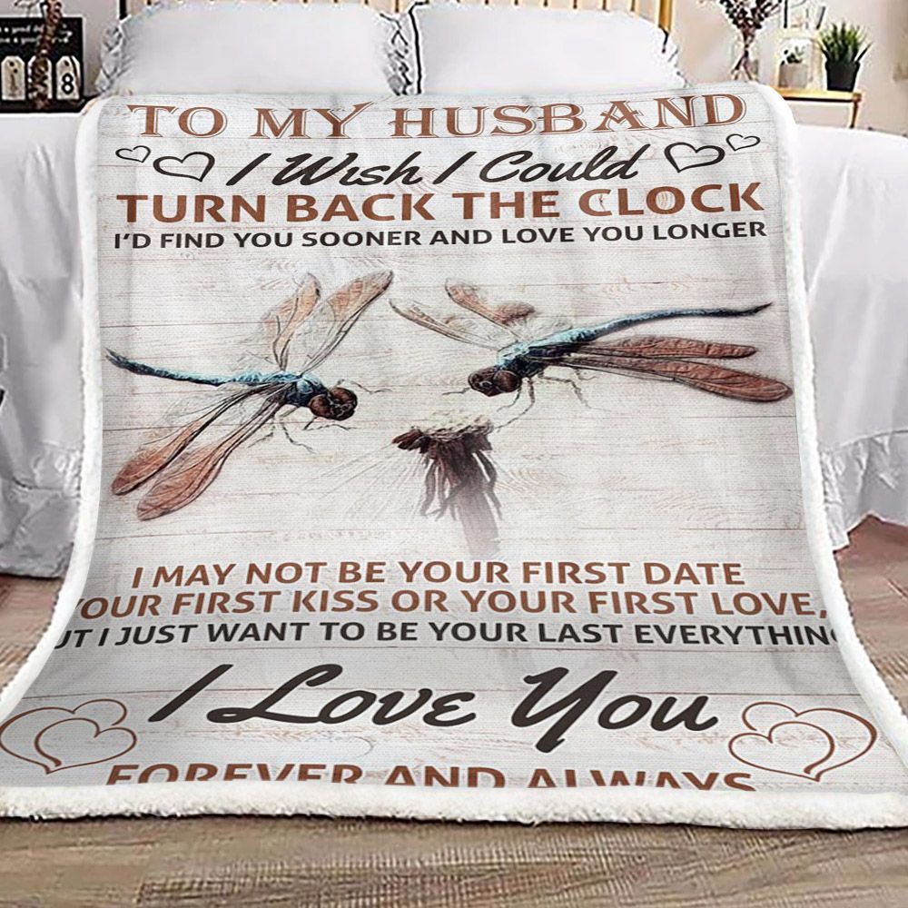 Dragonfly To My Husband Sherpa Fleece Blanket