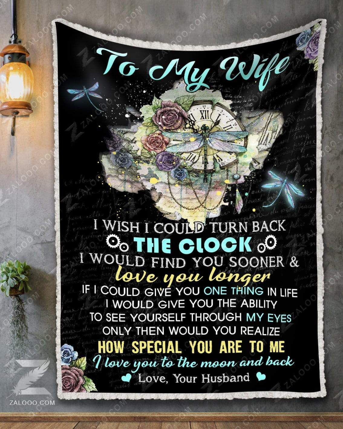 Dragonfly To My Wife I Love You To The Moon And Back Sherpa Fleece Blanket