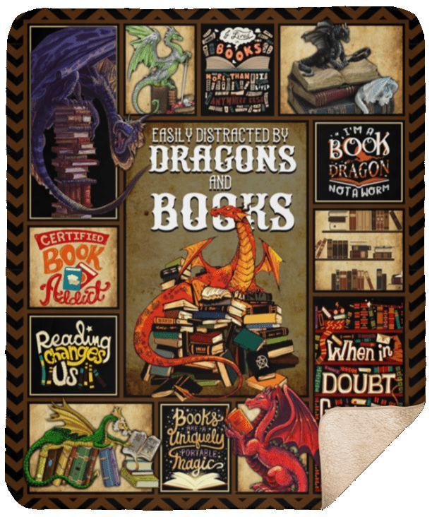 Dragons And Books Sherpa Fleece Blanket
