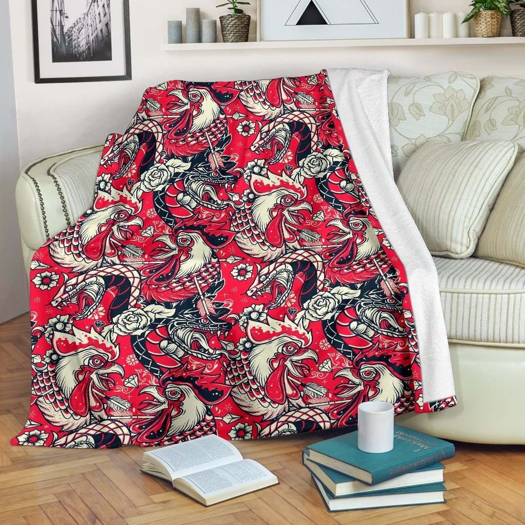 Drawing Farm Chicken Hen Sherpa Fleece Blanket