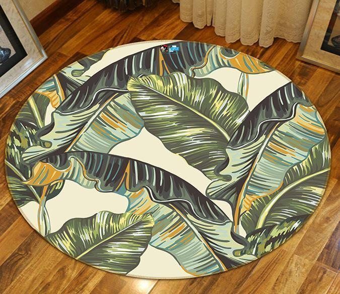 Drawn Leaves Round Carpet