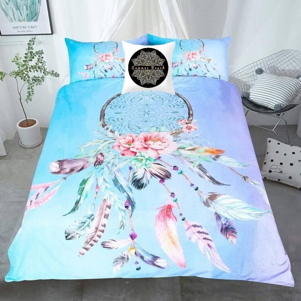 Dream Catcher Feathers Blue Bedding Set