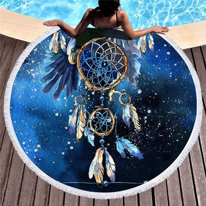 Dream Catcher Galaxy Backdrop 3d Printed Round Beach Towel