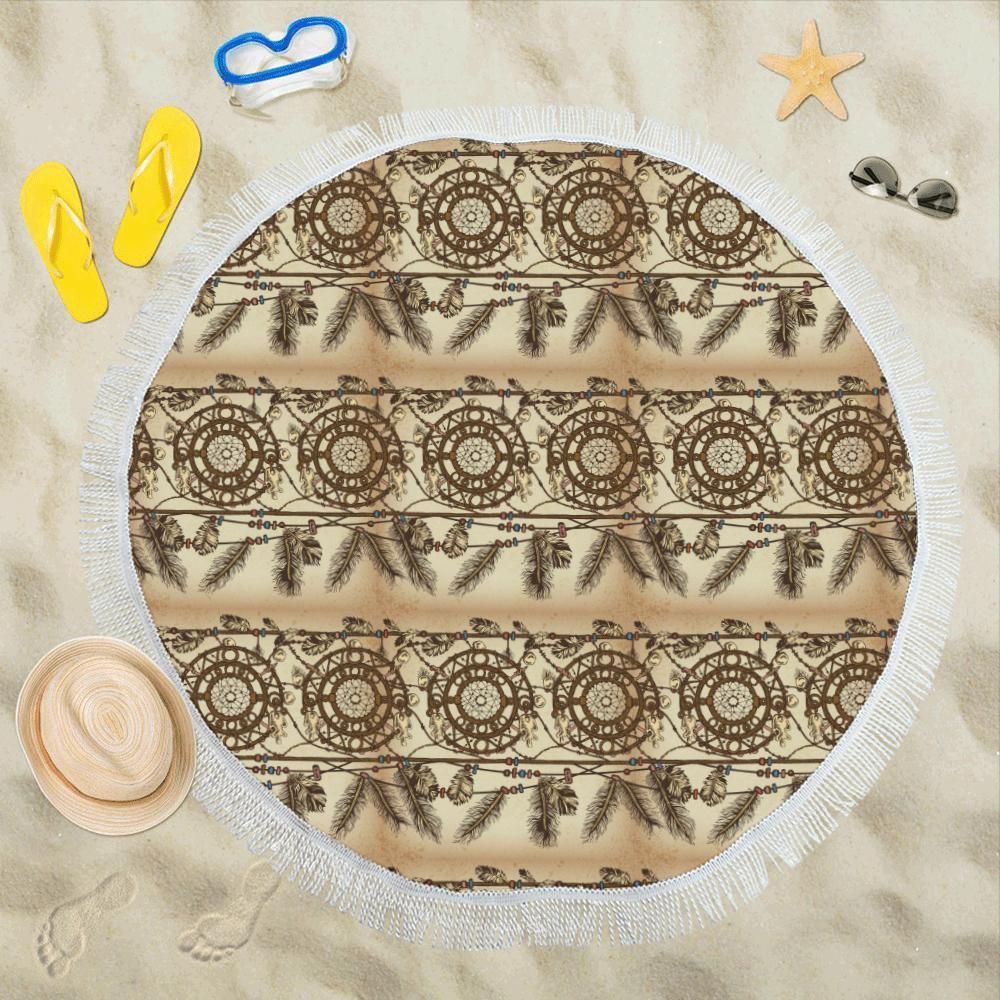 Dream Catcher Vintage Native Printed Round Beach Towel