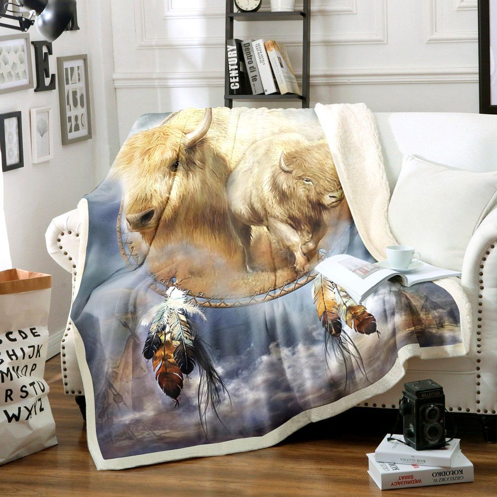 Dream Catcher White Buffalo Sherpa Fleece Blanket