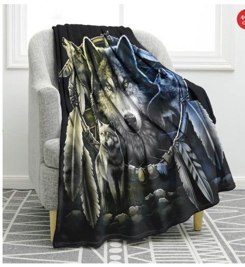 Dream Catcher Wolf Sherpa Fleece Blanket