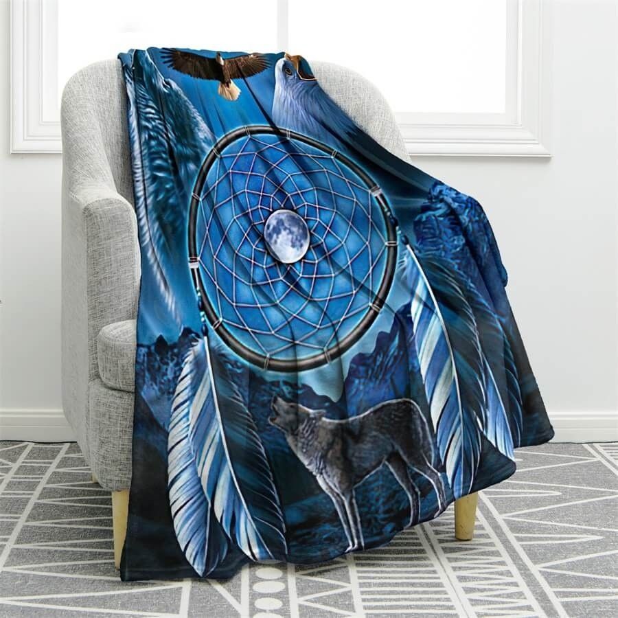 Dream Catcher Wolf Sherpa Fleece Blanket