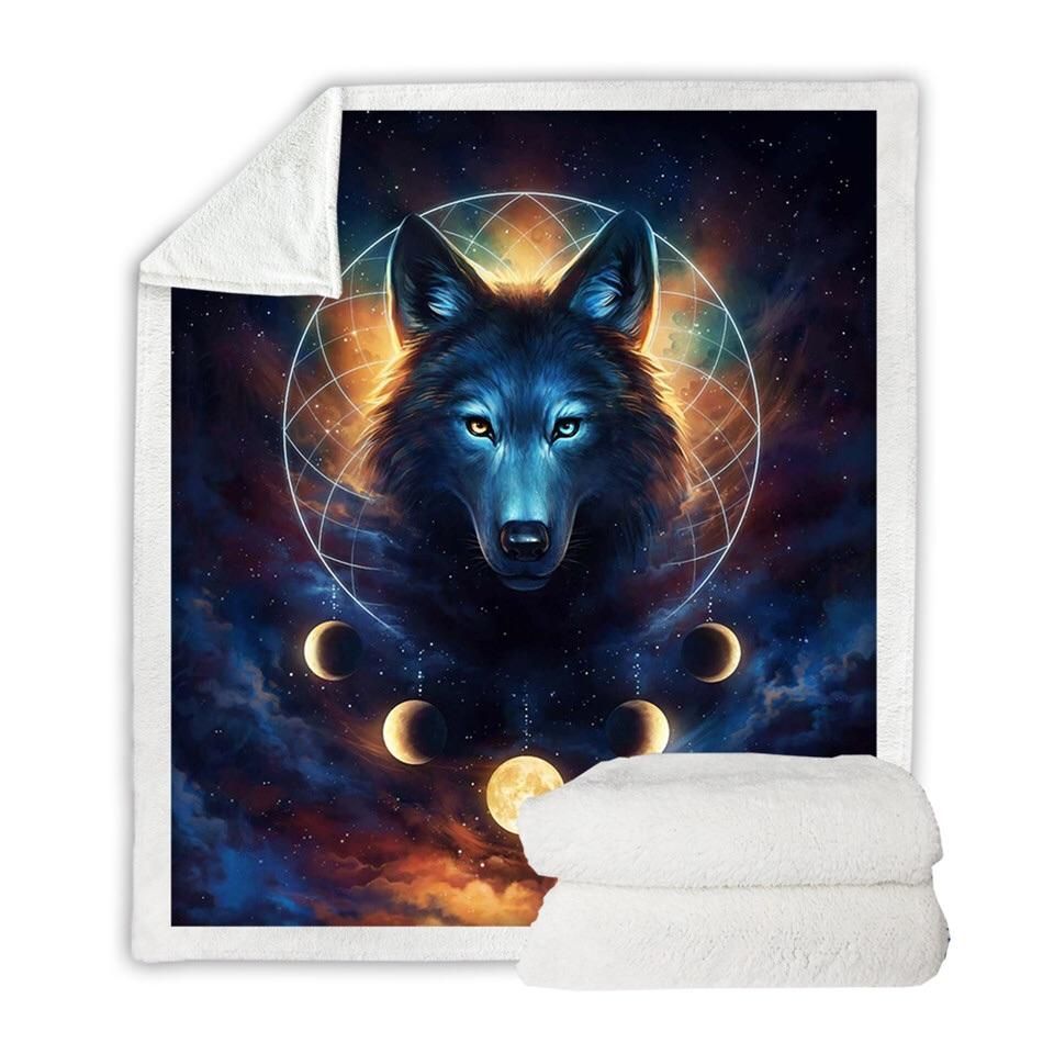 Dream Catcher Wolf Sherpa Fleece Blanket