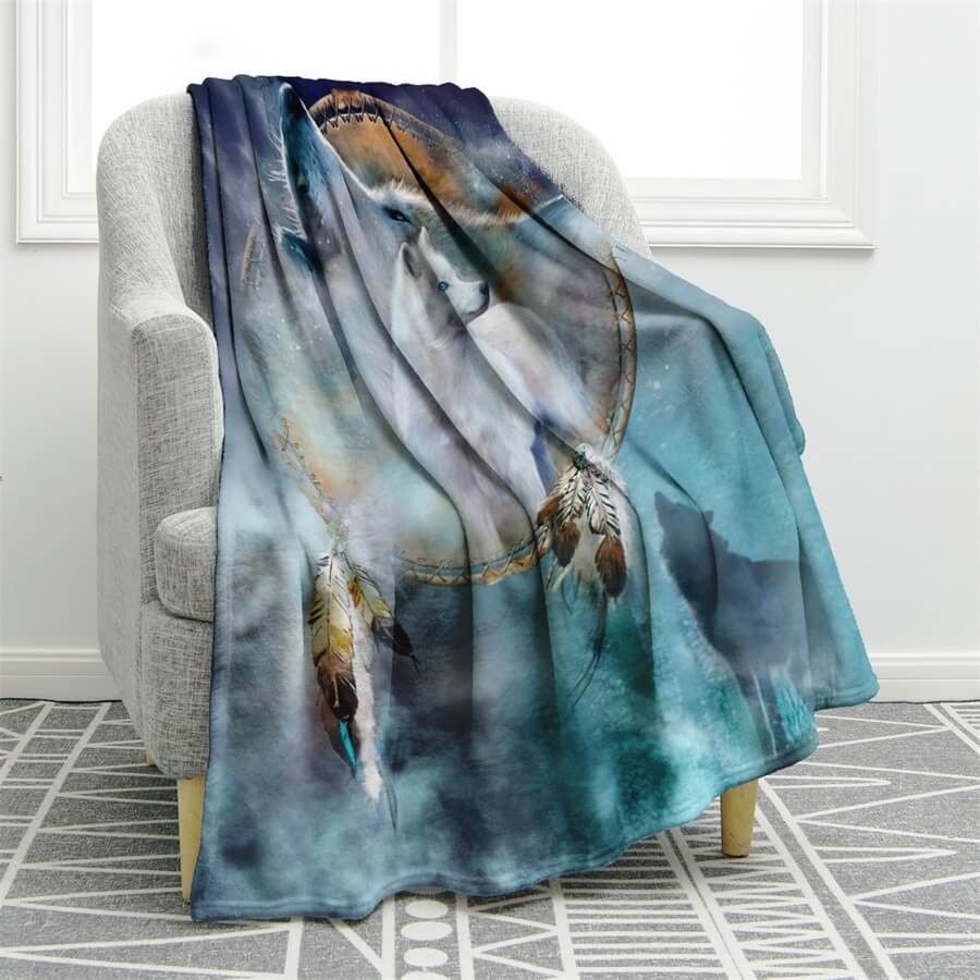Dream Catcher Wolf Sherpa Fleece Blanket