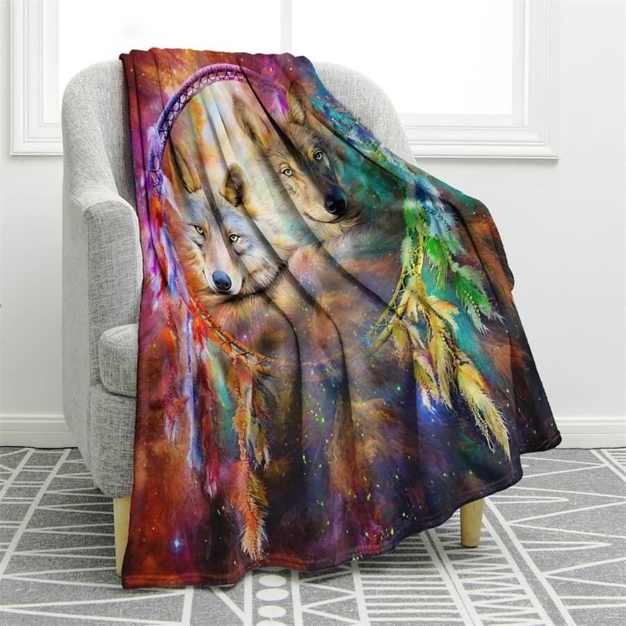 Dream Catcher Wolf Sherpa Fleece Blanket