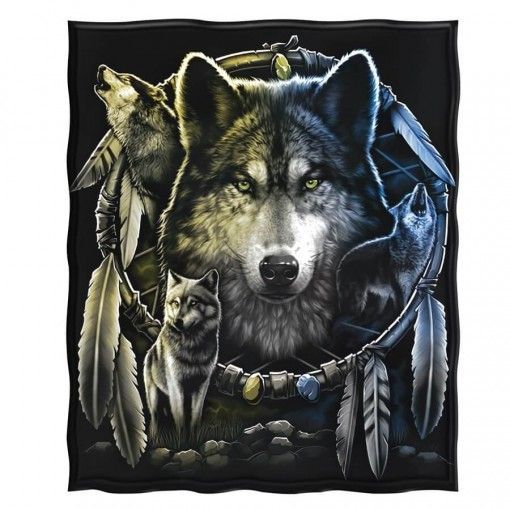 Dream Catcher Wolf Sherpa Fleece Blanket