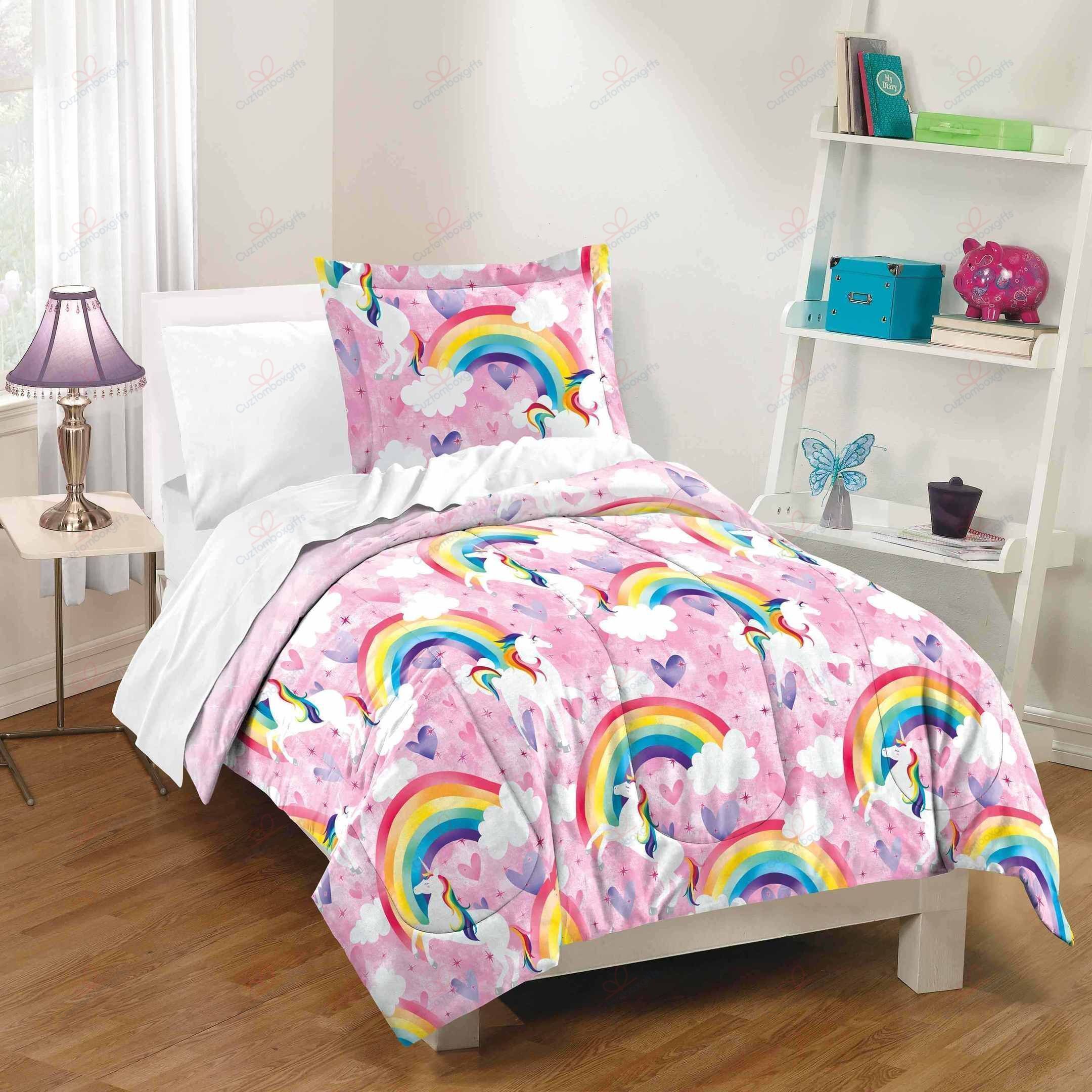 Dream Factory Pink Unicorn Rainbow Bedding Set