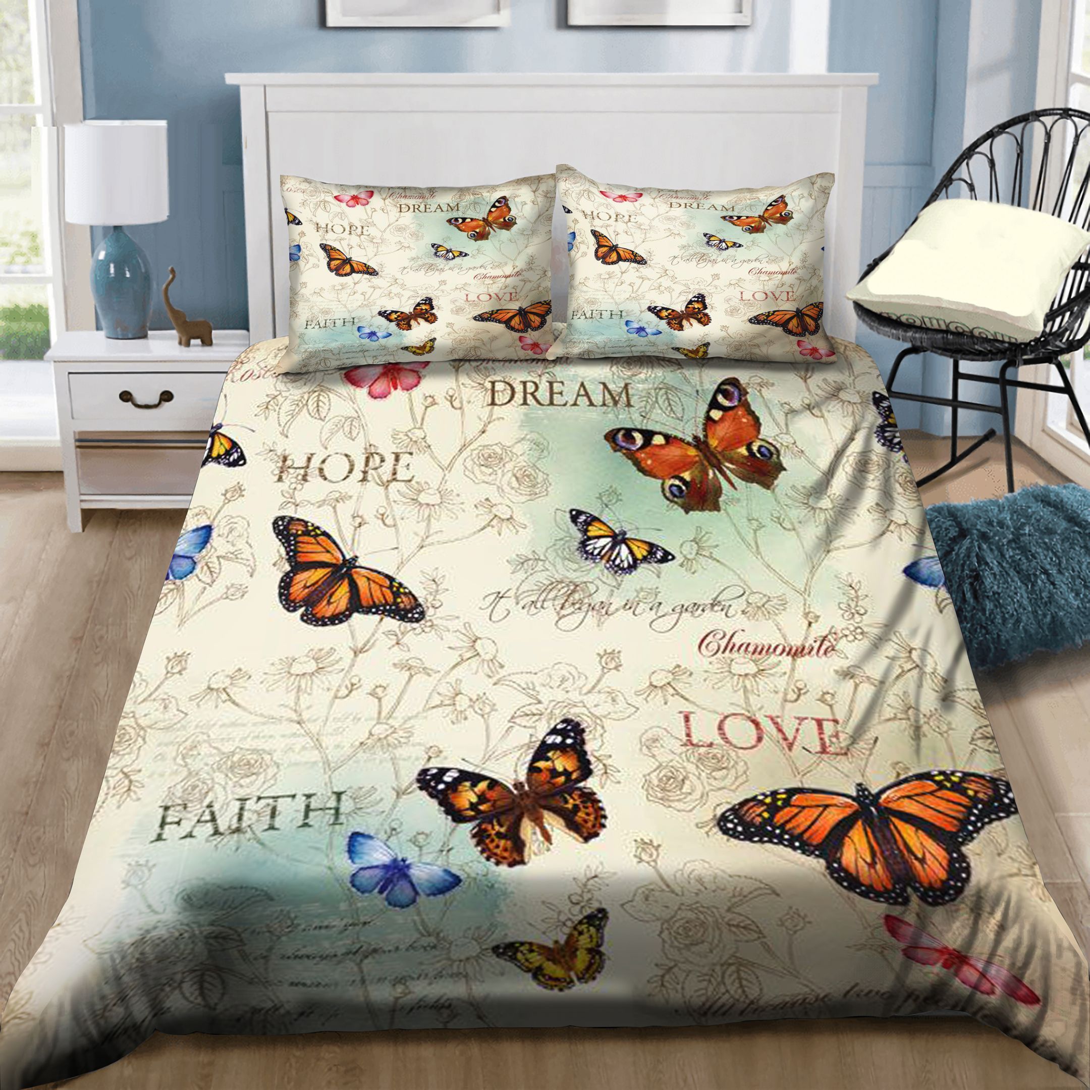 Dream Hope Love Faith Butterflies Bedding Set