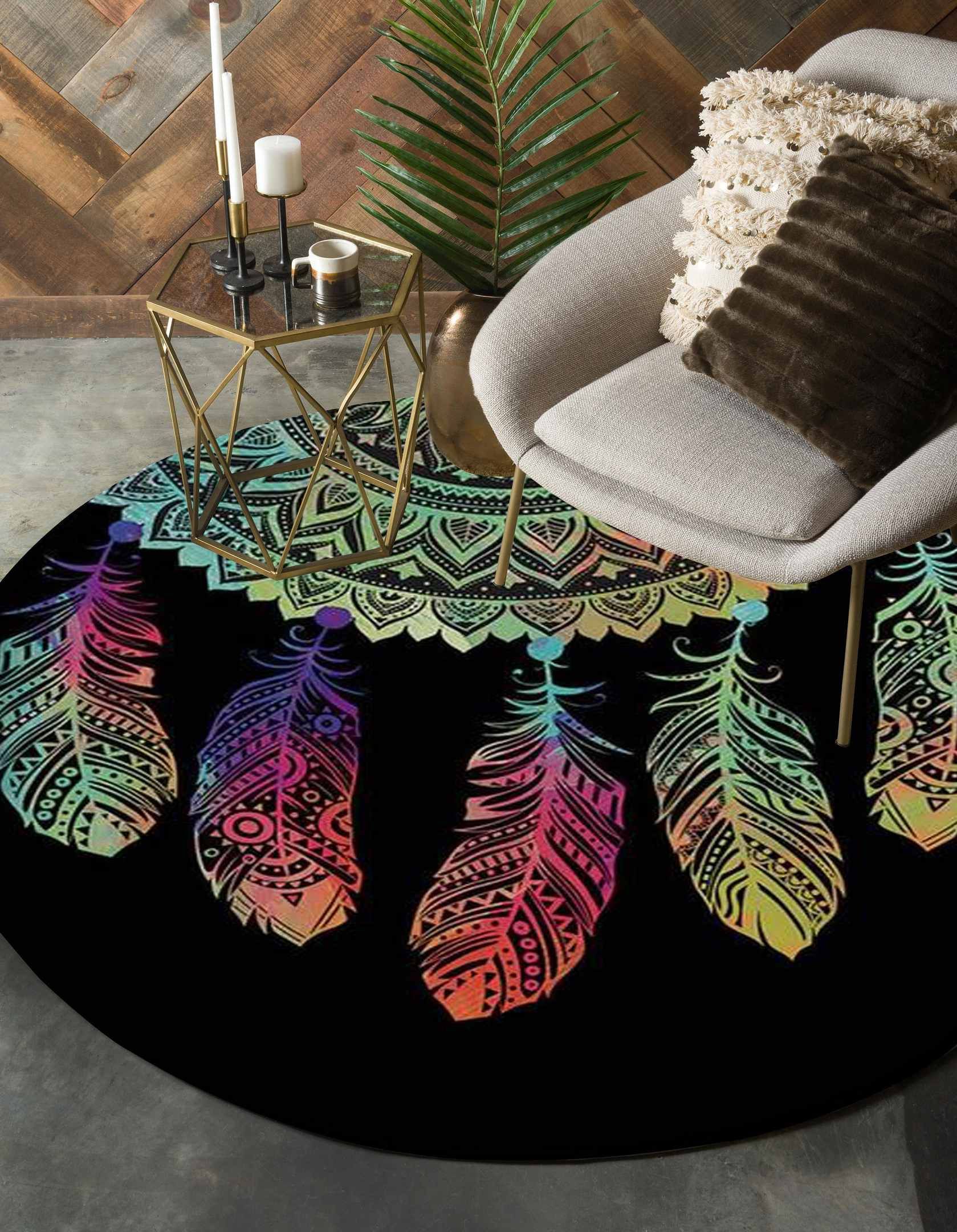 Dreamcarcher Colorful Native American Pride Round Carpet