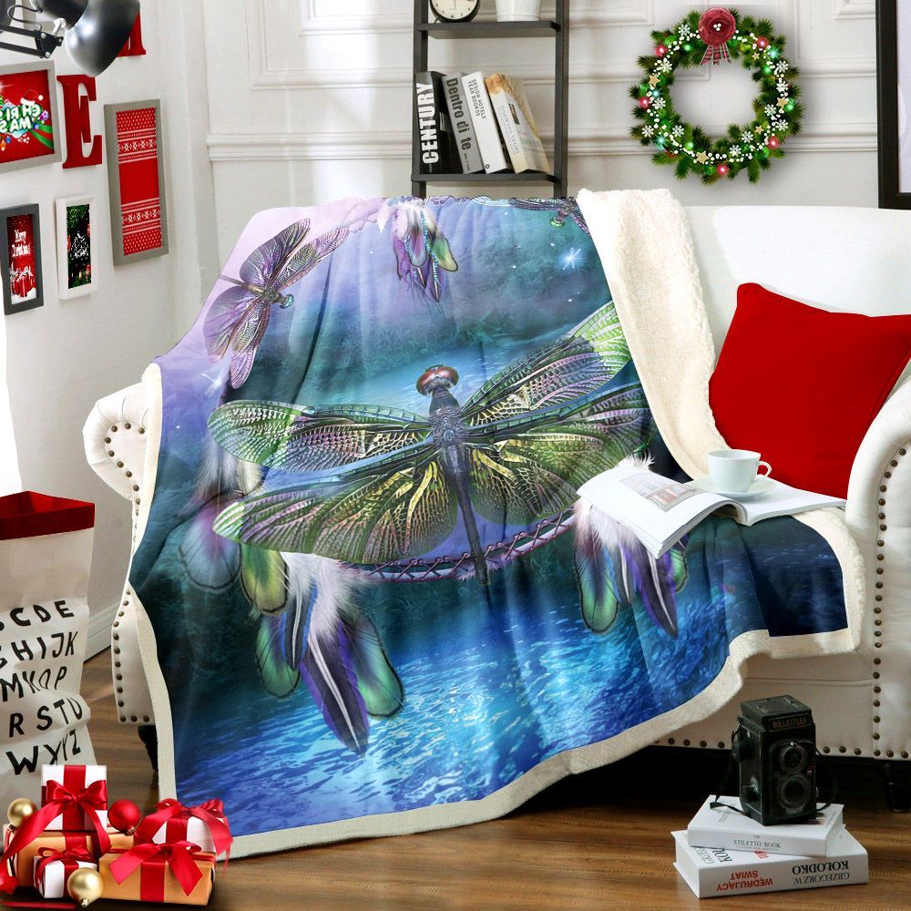 Dreamcatcher And Dragonfly Sherpa Fleece Blanket