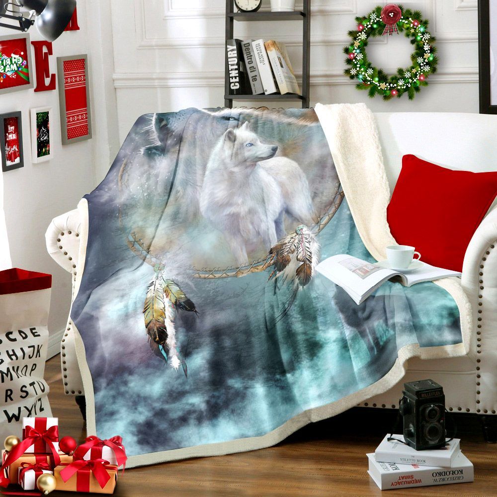 Dreamcatcher And Wolf Sherpa Fleece Blanket