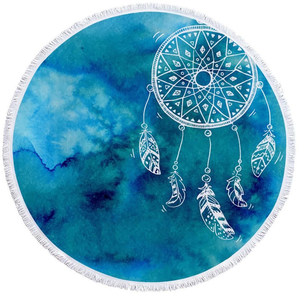Dreamcatcher Aqua Just Dream Printed Round Beach Towel