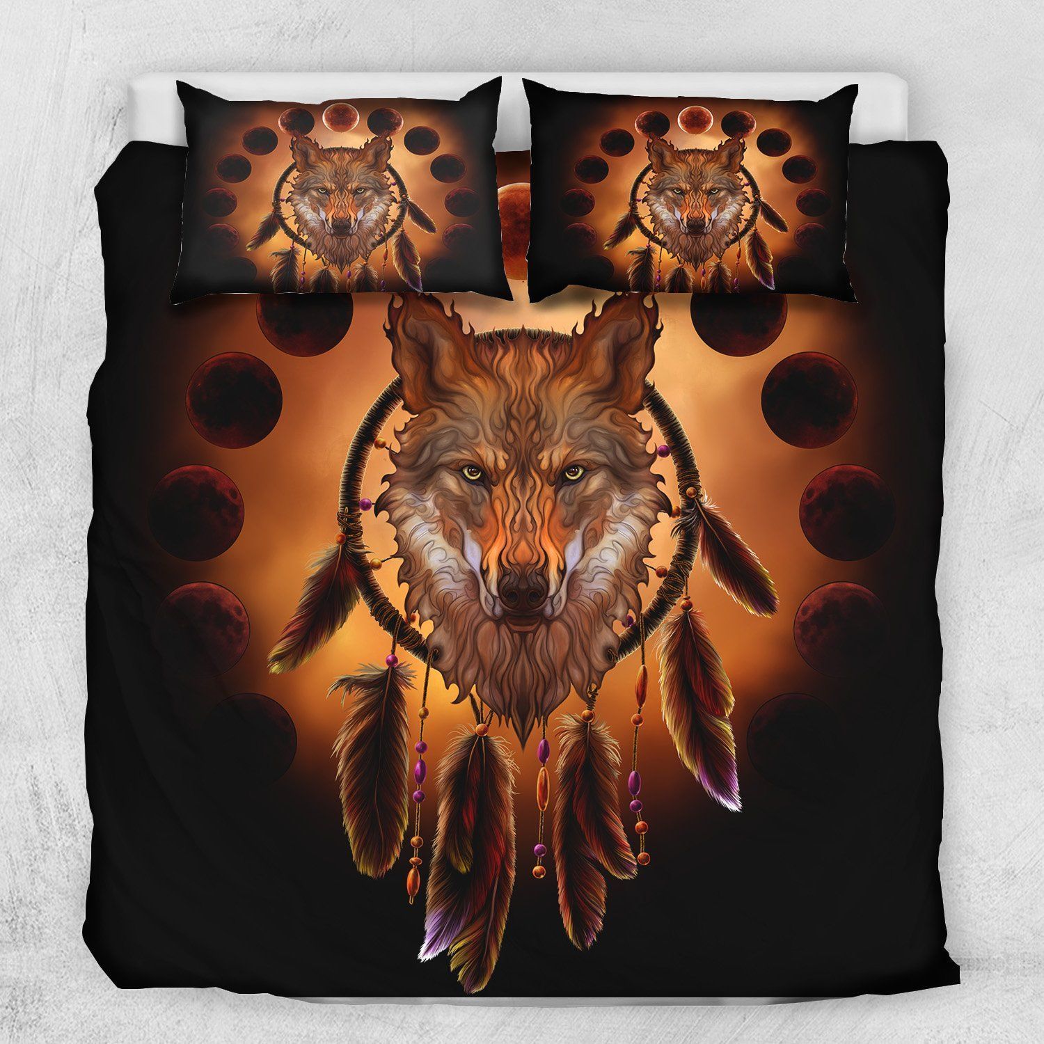 Dreamcatcher Blood Moon Wolf Bedding Set