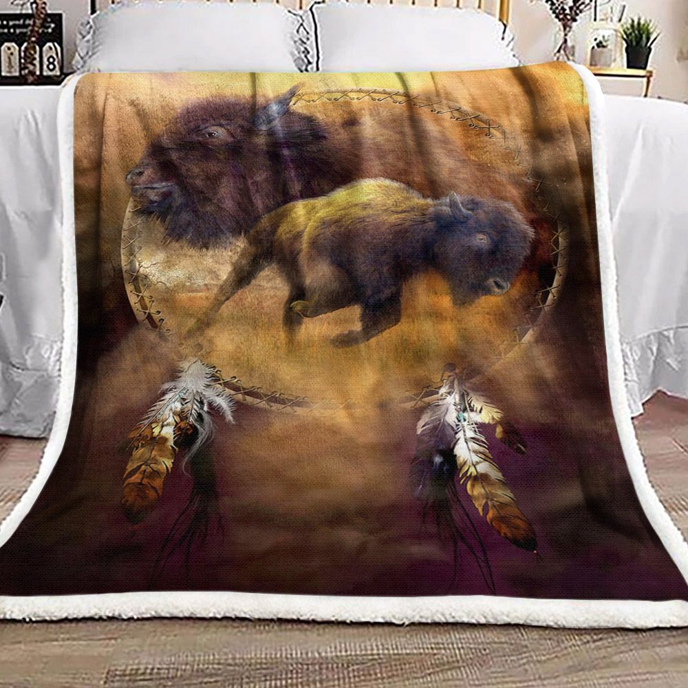 Dreamcatcher Buffalo Native American Sherpa Fleece Blanket