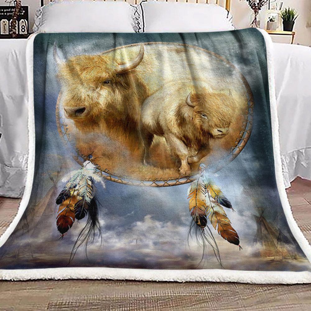 Dreamcatcher Buffalo Native American Sherpa Fleece Blanket