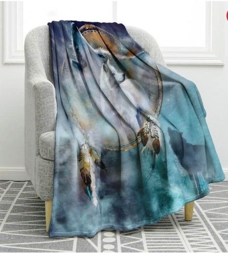 Dreamcatcher Cool Wolf Sherpa Fleece Blanket