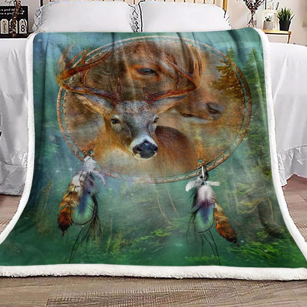 Dreamcatcher Deer Native American Sherpa Fleece Blanket
