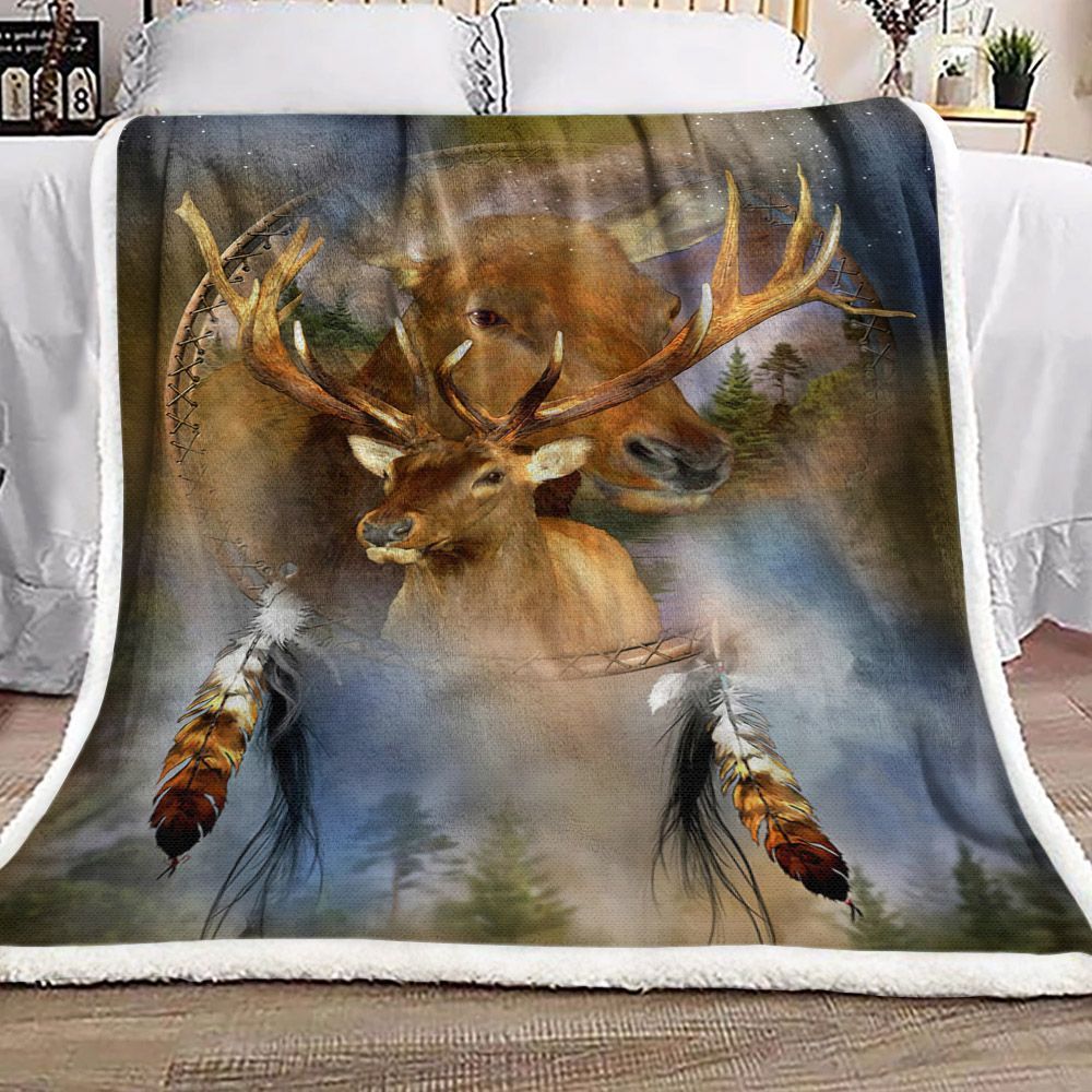 Dreamcatcher Deer Native American Sherpa Fleece Blanket