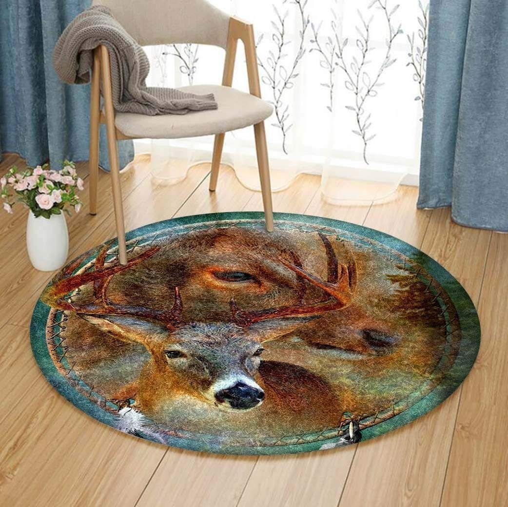 Dreamcatcher Deer Native American Round Carpet
