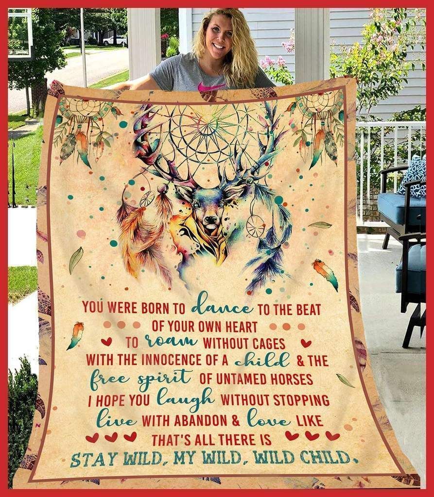 Dreamcatcher Deer Stay Wild My Wild Wild Child Sherpa Fleece Blanket