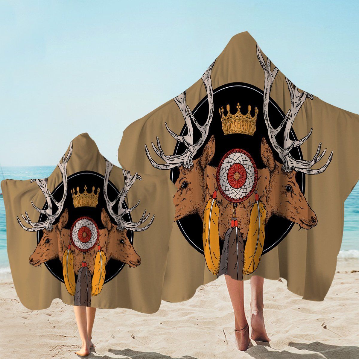 Dreamcatcher Deer Trophyhead With Crown Printed Hooded Towel