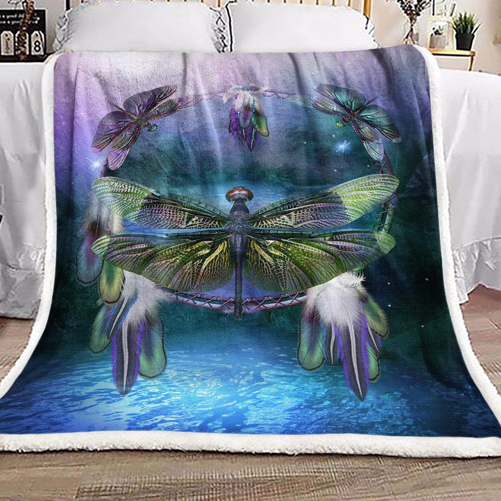 Dreamcatcher Dragonfly Sherpa Fleece Blanket