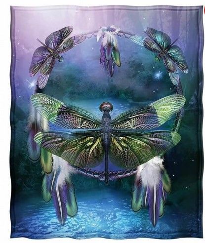 Dreamcatcher Dragonfly Sherpa Fleece Blanket