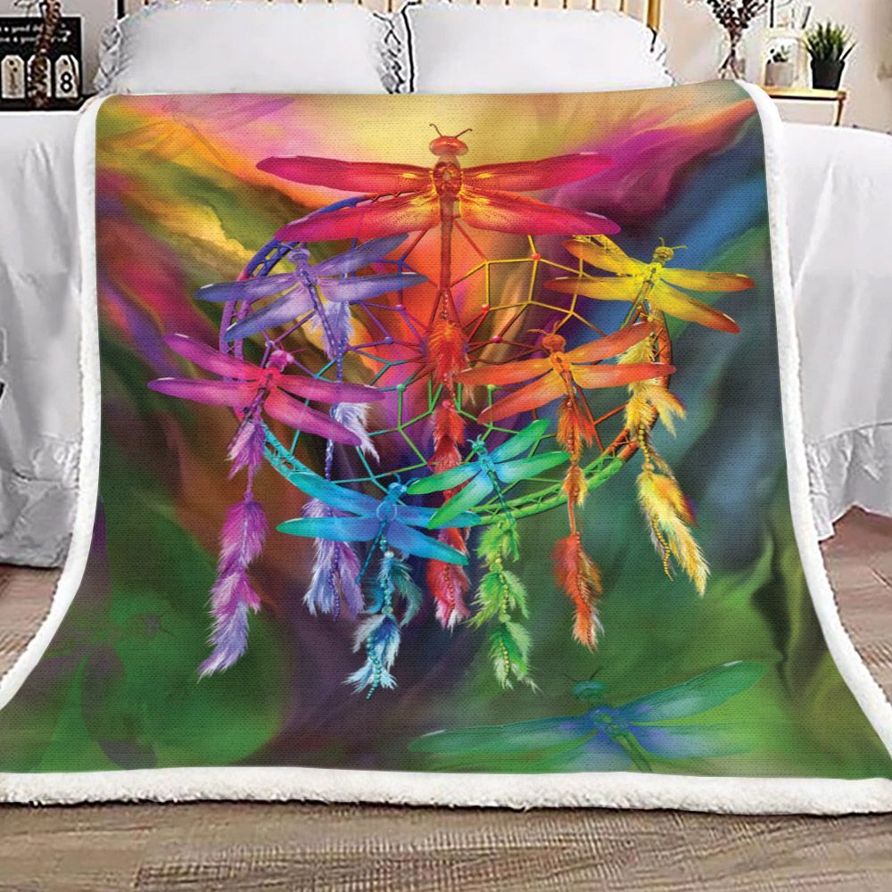 Dreamcatcher Dragonfly Sherpa Fleece Blanket