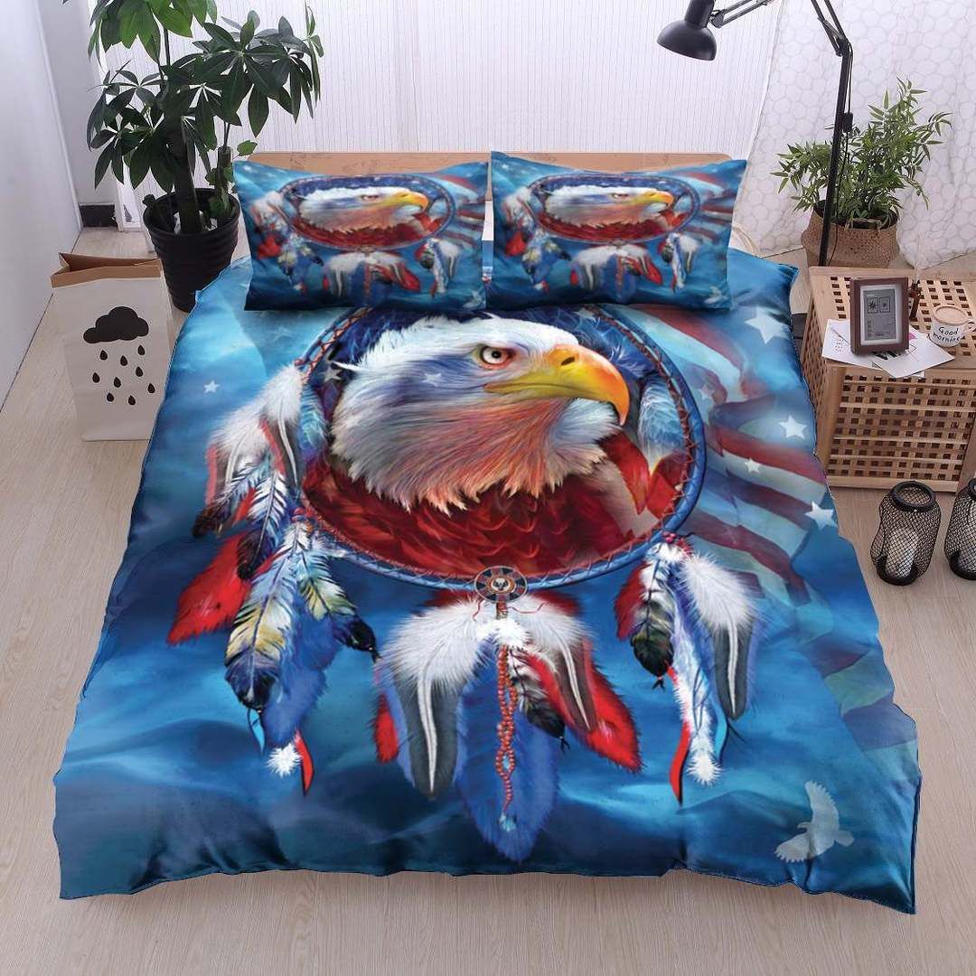 Dreamcatcher Eagle American Flag Bedding Set