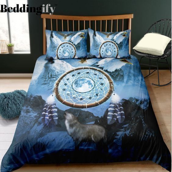 Dreamcatcher Eagle And Wolf Cotton Bed Sheets Spread Comforter Bedding Set