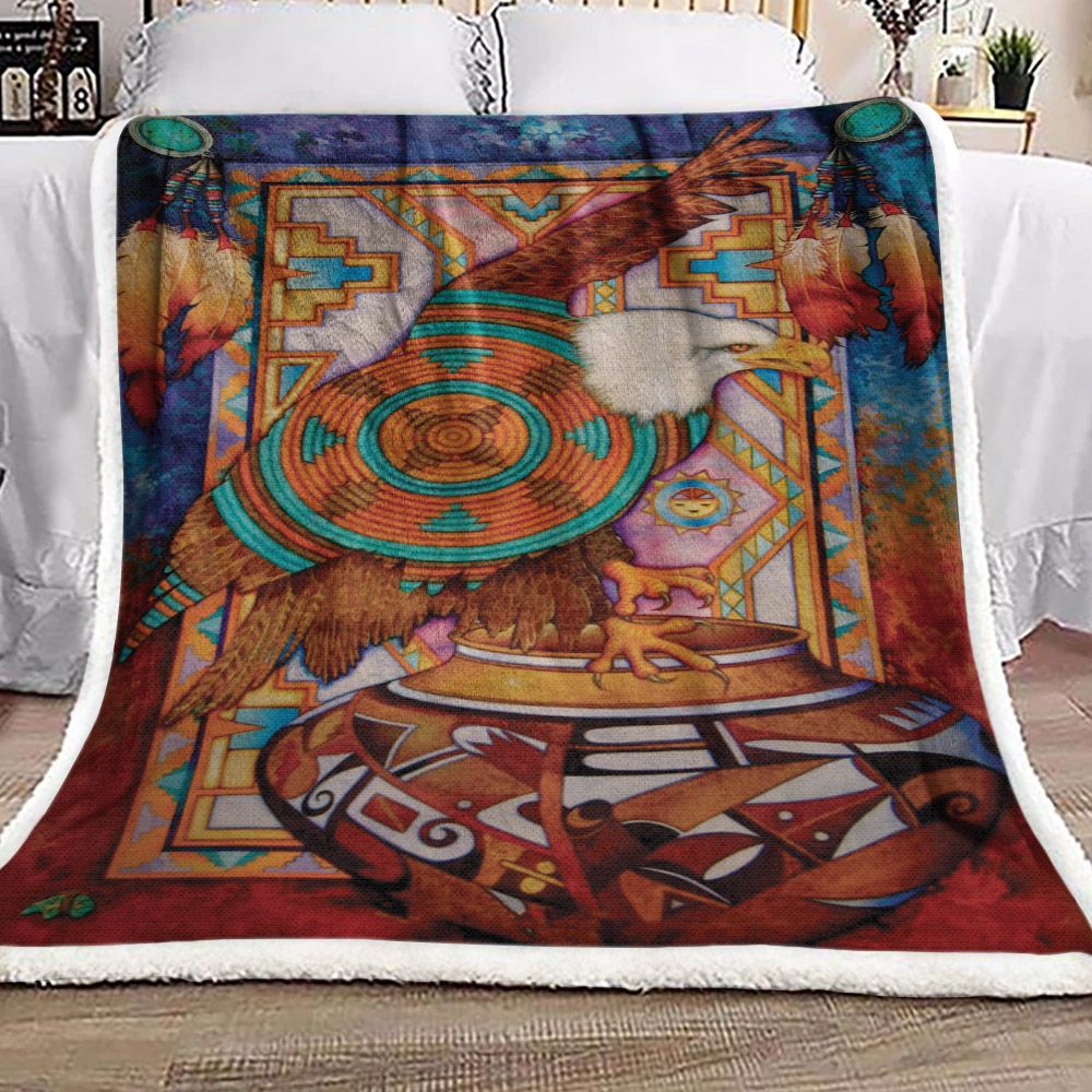 Dreamcatcher Eagle Native American Sherpa Fleece Blanket
