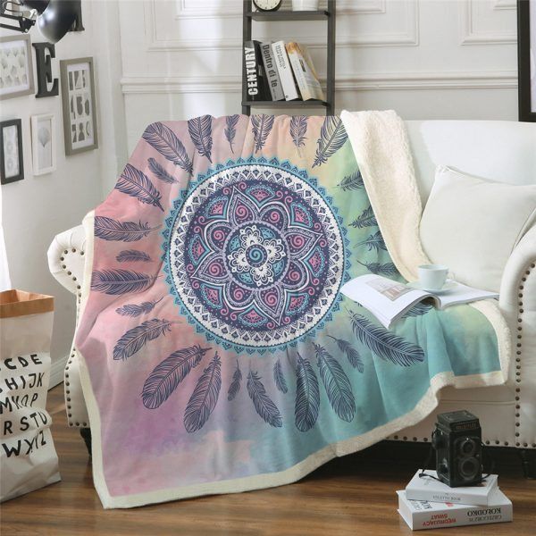 Dreamcatcher & Feathers Sherpa Fleece Blanket