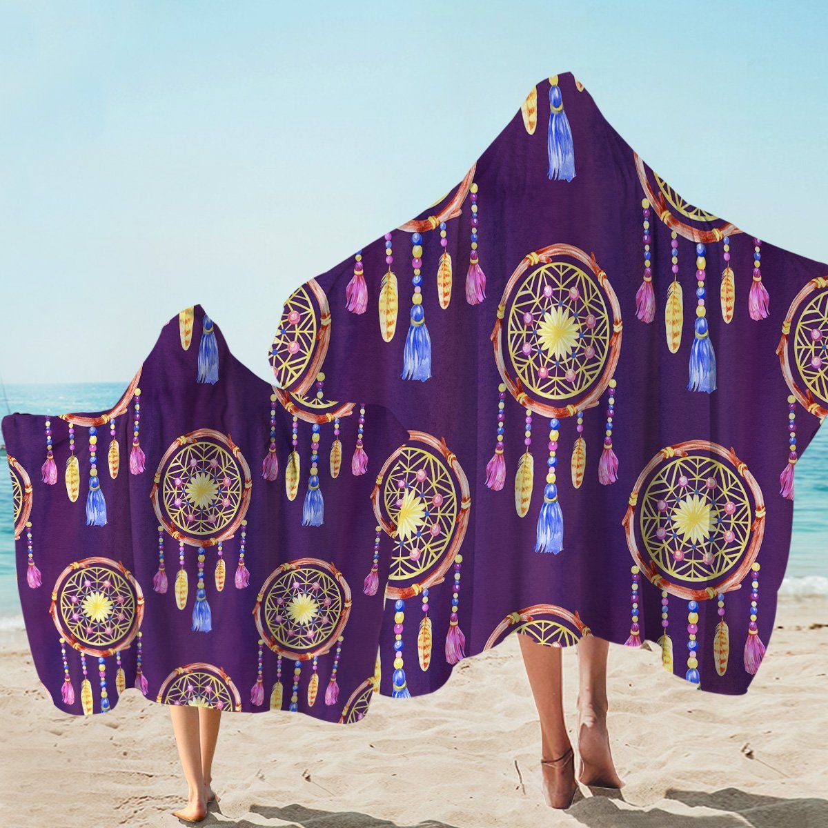 Dreamcatcher Patterns Purple Pattern Printed Hooded Towel