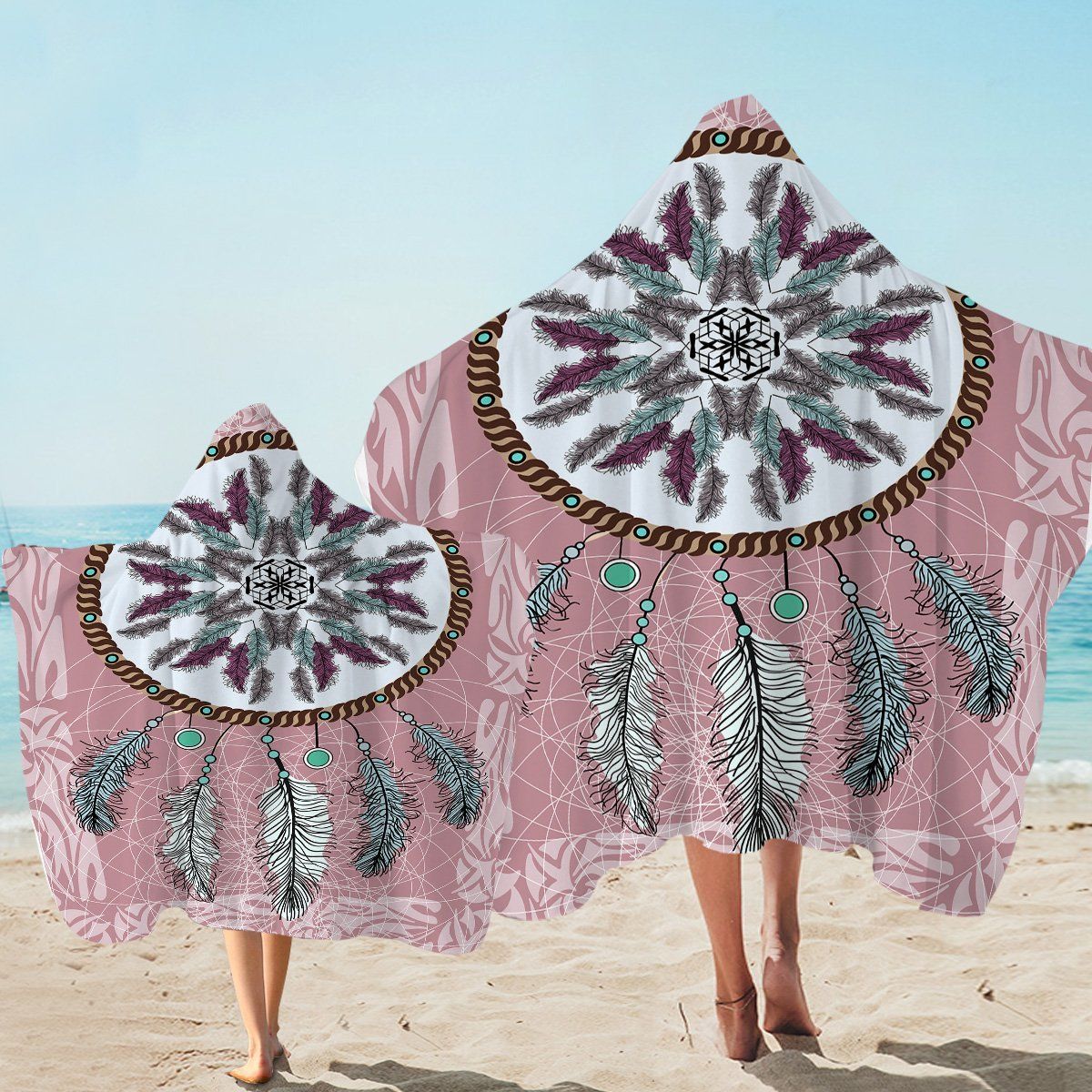 Dreamcatcher Pinkish Pattern Printed Hooded Towel