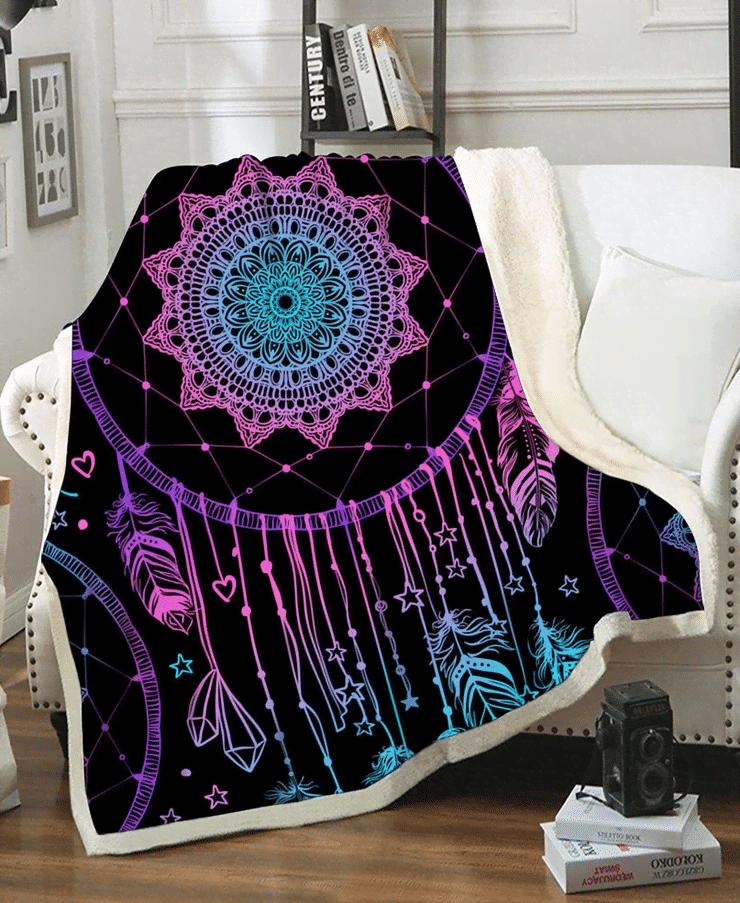 Dreamcatcher Purple Sherpa Fleece Blanket
