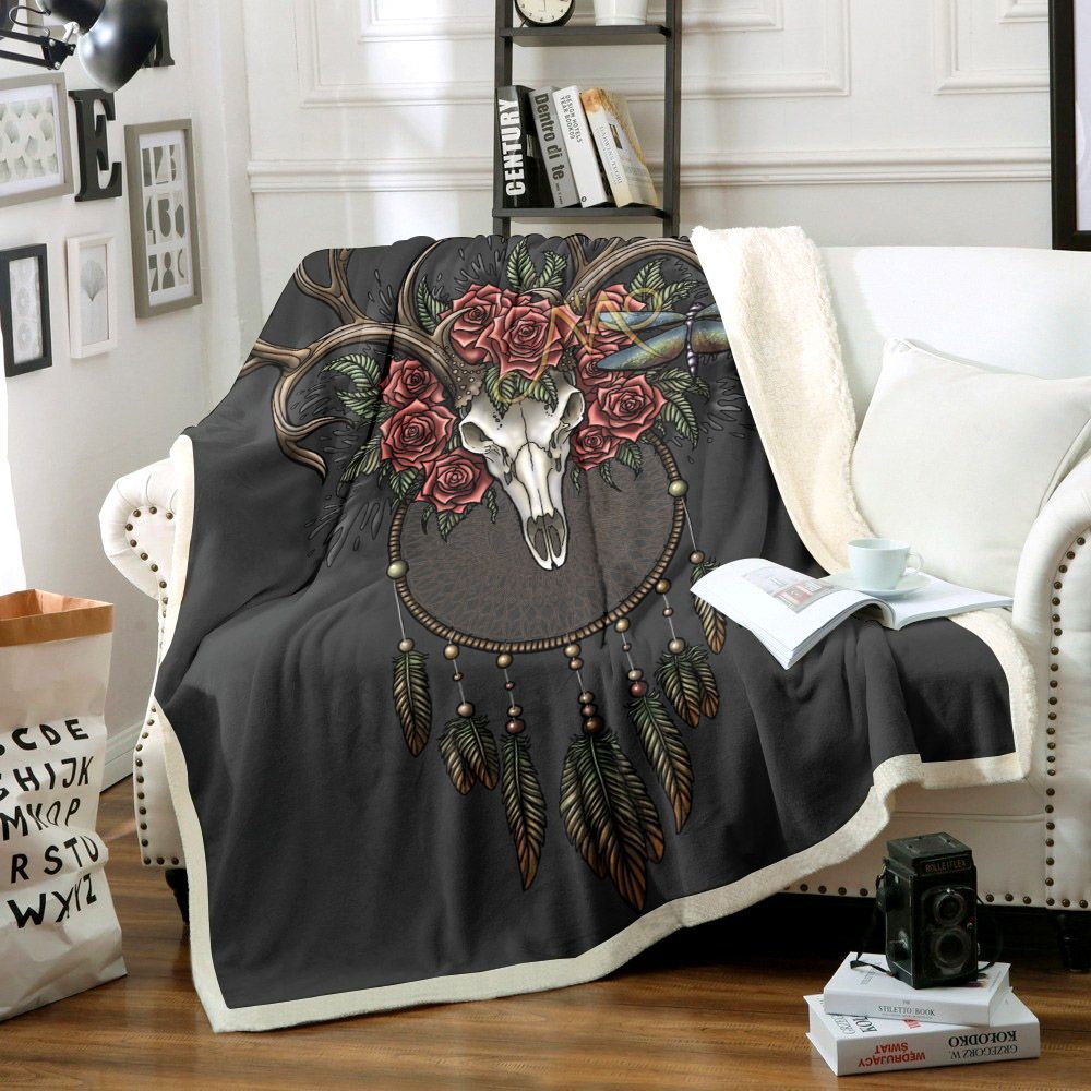 Dreamcatcher Skull Sherpa Fleece Blanket