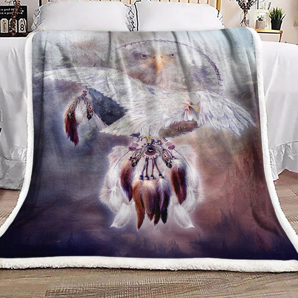 Dreamcatcher Spirit Of Eagle Native American Sherpa Fleece Blanket