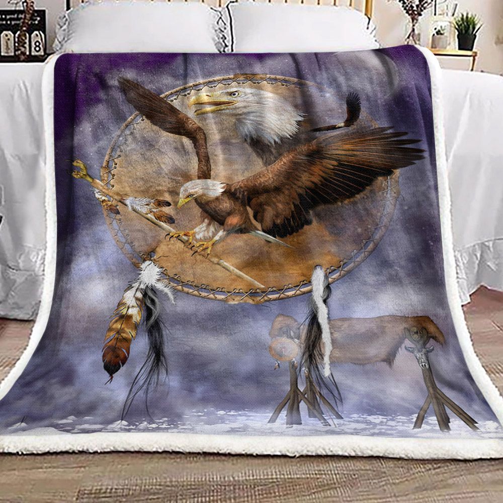 Dreamcatcher Spirit Of Eagle Native American Sherpa Fleece Blanket