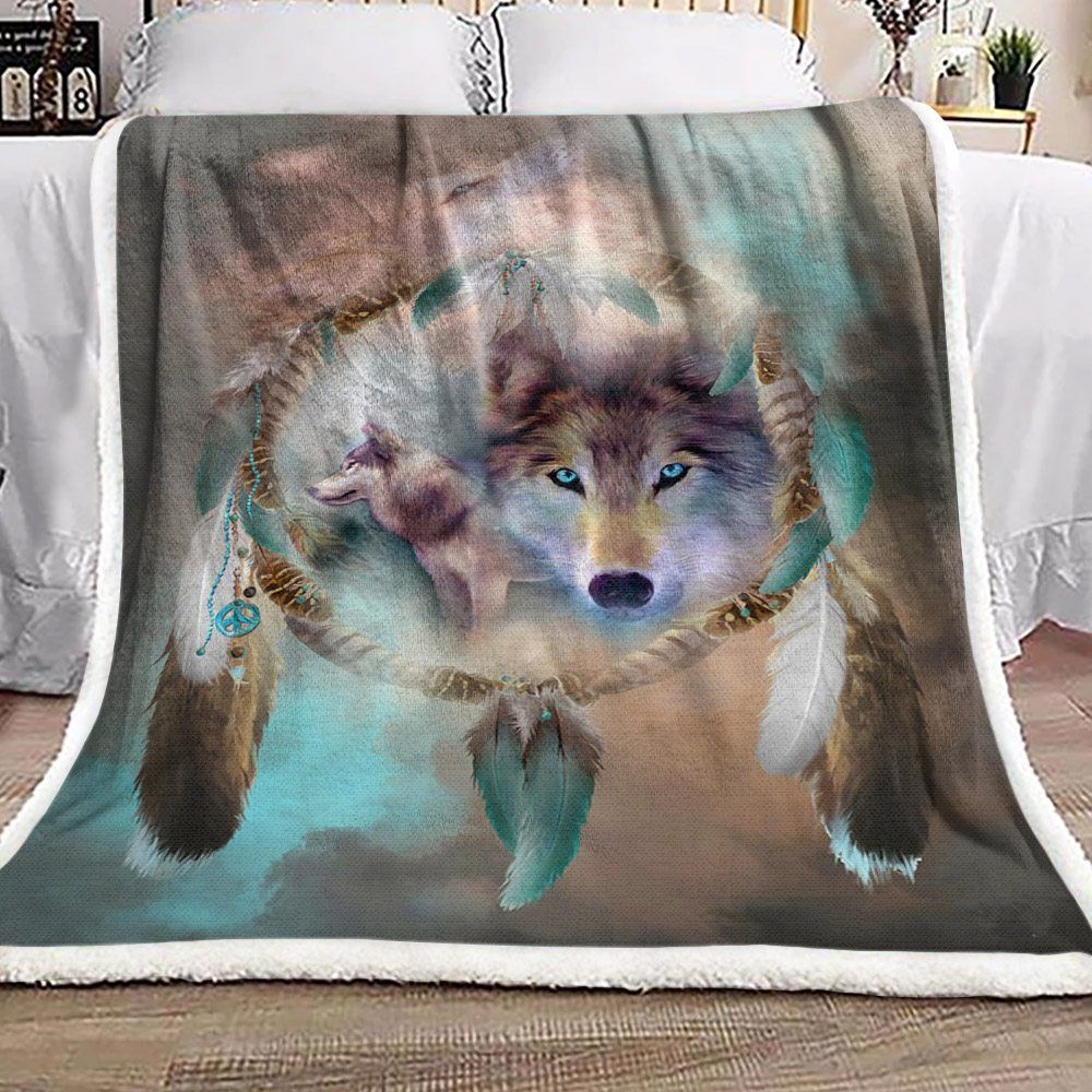 Dreamcatcher Two Wolves Sherpa Fleece Blanket