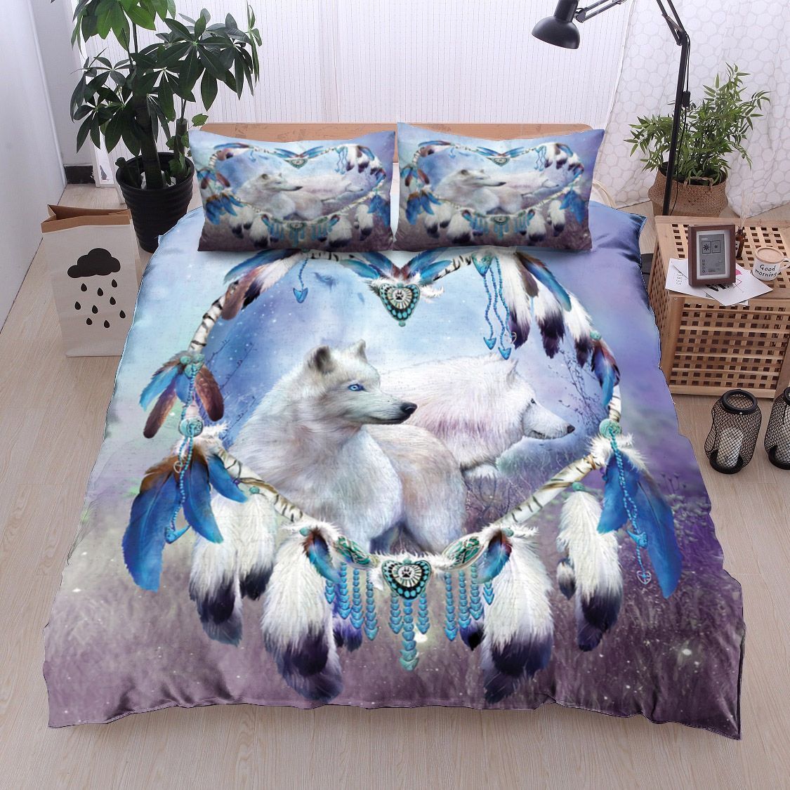 Dreamcatcher White Wolf Bedding Set