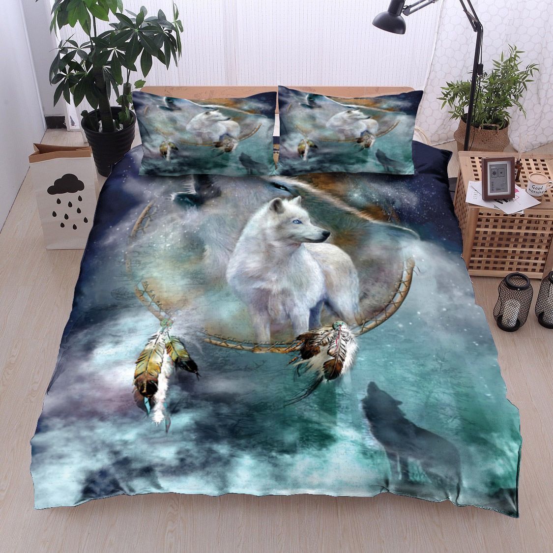 Dreamcatcher White Wolf Bedding Set