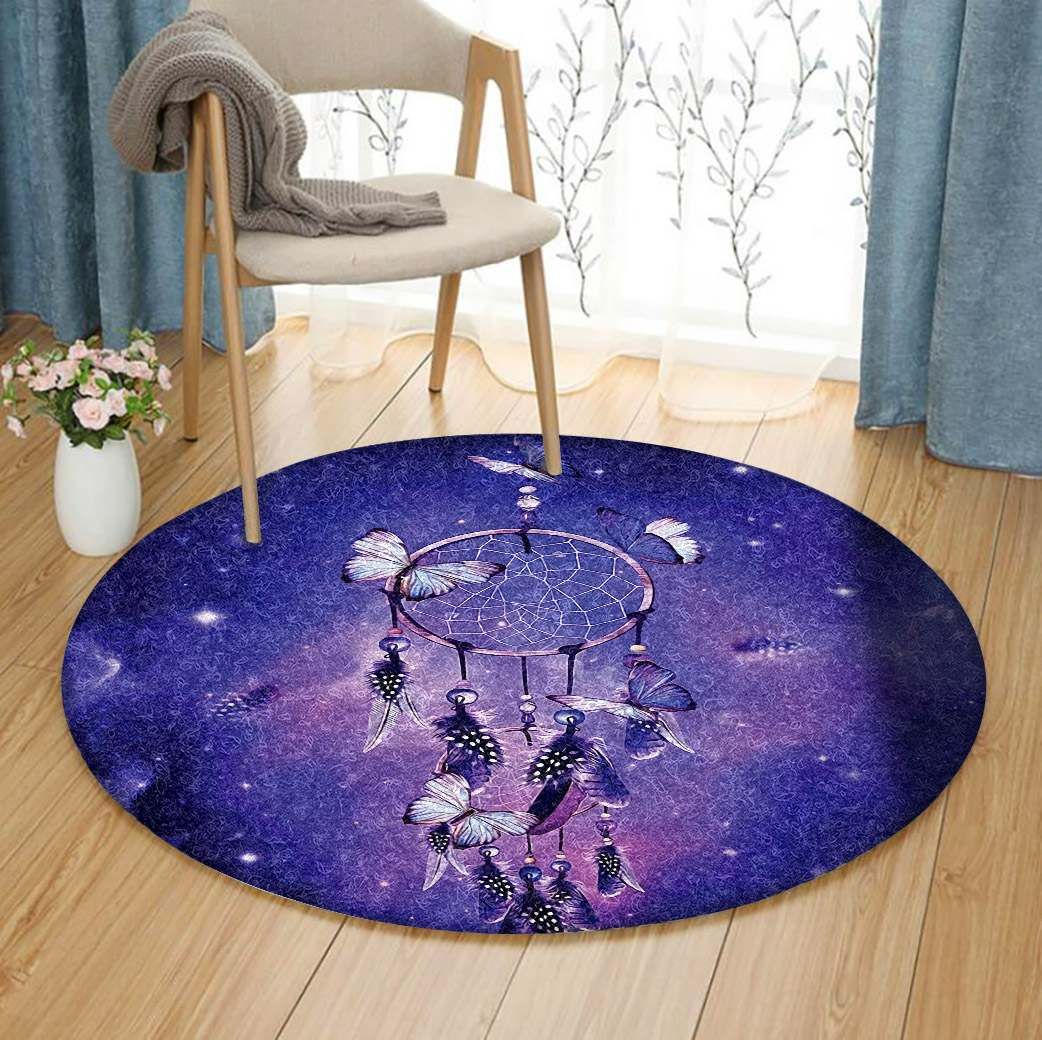 Dreamcatcher With Butterflies Round Carpet