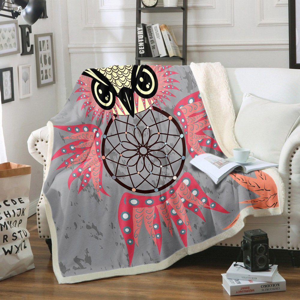 Dreamcatcher With Owl Sherpa Fleece Blanket