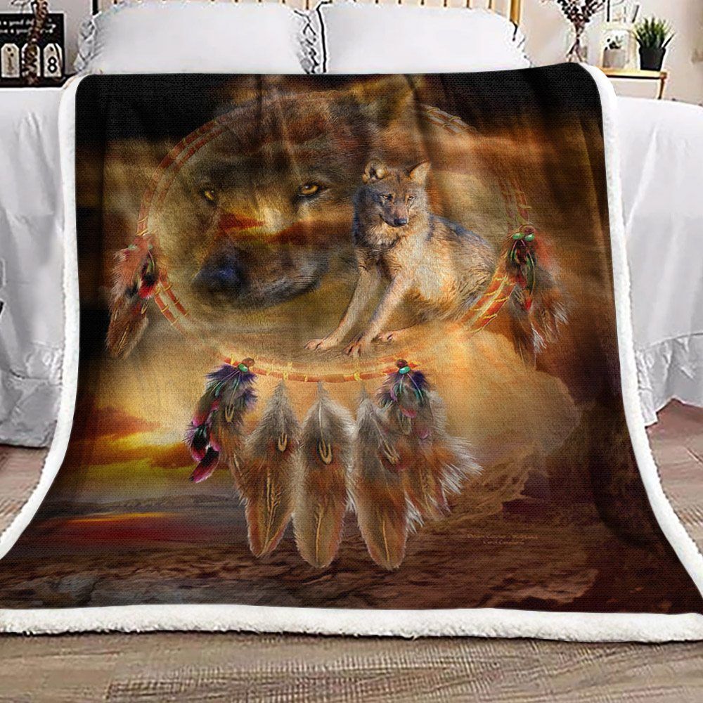 Dreamcatcher Wolf Sherpa Fleece Blanket